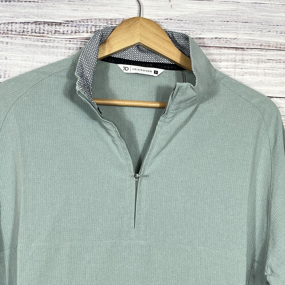 7 Diamonds 1/4 Zip Pullover Mens S Oxygenate Anti-Odor Quick Dry Foam Green Golf
